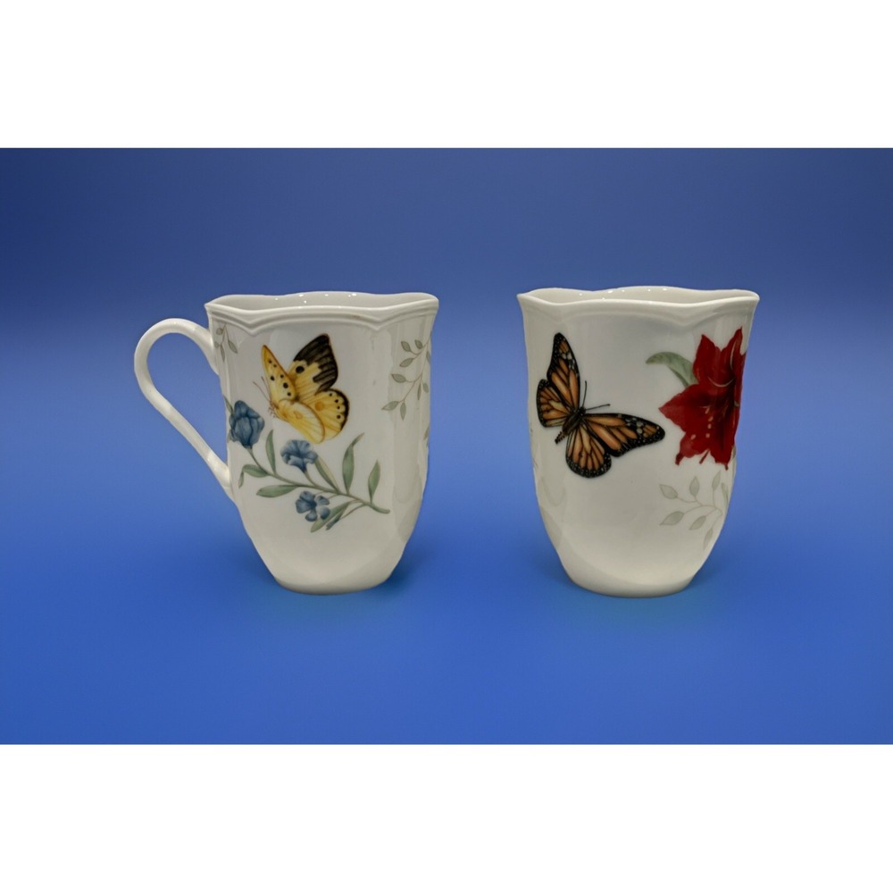 2 Lenox Butterfly Meadow  "Monarch" Scalloped Rim Coffee/Tea Cup Mug Spring